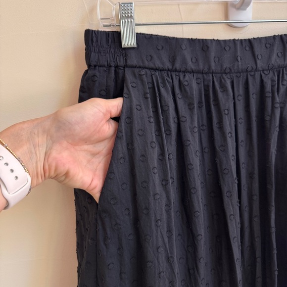 J Crew Black Swiss Dot Ruffle Trim Cotton Midi Skirt Womens Size 8 Elastic Waist - Picture 7 of 12